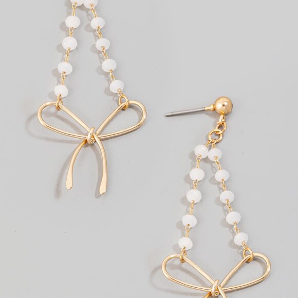 Beaded Bow Charm Earrings - Picture 2 of 2